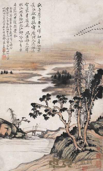 黎简 己酉（1789）作 秋江策杖 立轴 64×39.5cm